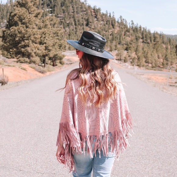 Accessories - Suede Fringe Shawl Boho Wrap